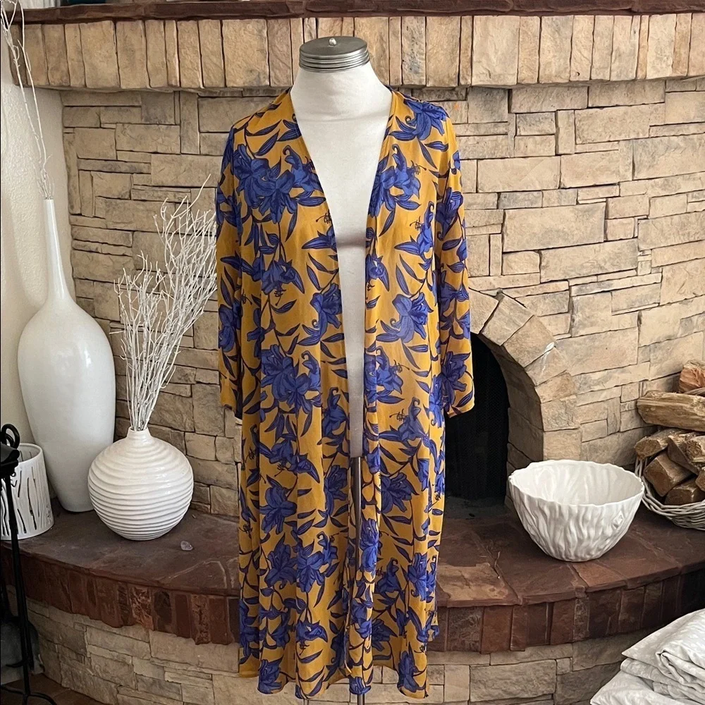 Floral Kimono Blue Bronze Size S H&M Duster Cover Up - Picture 2 of 6